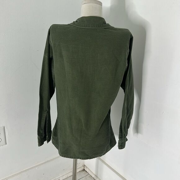 Vintage Green Cotton Sateen Military Shacket Shirt Jacket 38 Bust - Picture 4 of 6